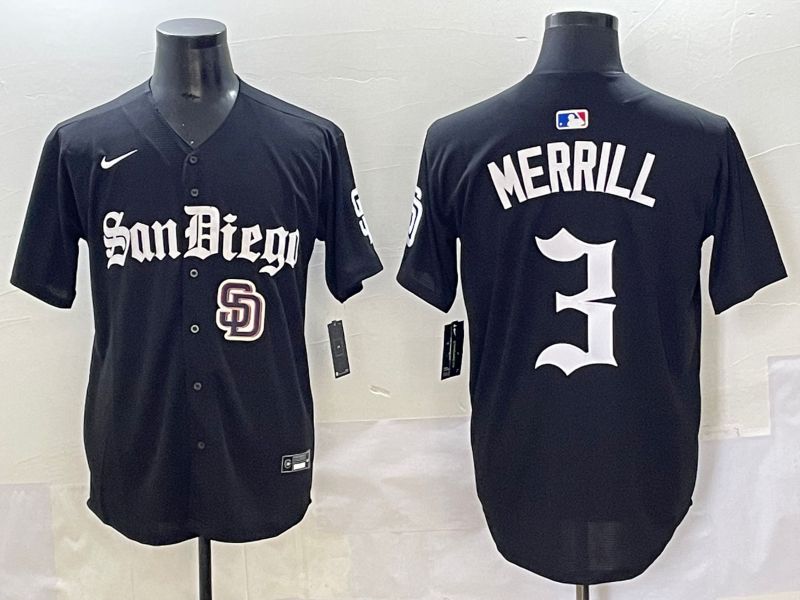 Men 2025 San Diego Padres #3 Merrill Black Five generations Joint Name Nike MLB Jersey style 14->san diego padres->MLB Jersey